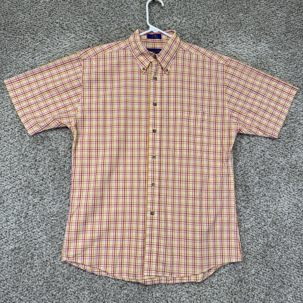 Pendleton Shirt Men's Size Medium Pink Orange Plaid Check Short Sleeve Button Up